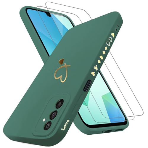 Handyhülle für Samsung Galaxy A16 5G Hülle Hülle mit 2 Stück 9H Panzerfolie Schutzglas, Samsung A16 5G / 4G Hülle Fashion Gold Herz Muster Kameraschutz Weich TPU Silikon Schutzhülle Case Hülle - Grün Handyhülle für Samsung Galaxy A16 5G Hülle Hülle mit 2 Stück 9H Panzerfolie Schutzglas, Samsung A16 5G / 4G Hülle Fashion Gold Herz Muster Kameraschutz Weich TPU Silikon Schutzhülle Case Hülle - Grün von ANLYGOLD