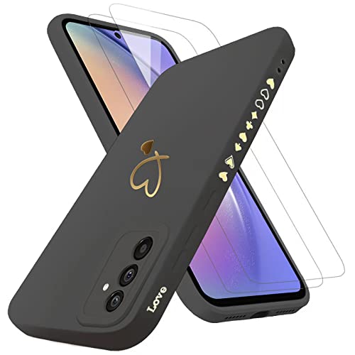 Handyhülle für Samsung Galaxy A54 5G Hülle mit 2 Stück 9H Panzerfolie Schutzglas, Samsung A54 5G Hülle Fashion Gold Herz Muster Kameraschutz Weich TPU Silikon Schutzhülle Case Hülle - Schwarz von ANLYGOLD