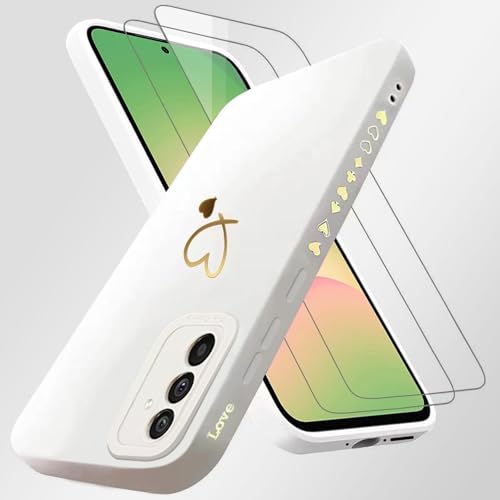 Handyhülle für Samsung Galaxy A56 5G Hülle mit 2 Stück 9H Panzerfolie Schutzglas, Samsung Galaxy 5G Hülle Fashion Gold Herz Muster Kameraschutz Weich TPU Silikon Schutzhülle Case Hülle - weiß Handyhülle für Samsung Galaxy A56 5G Hülle mit 2 Stück 9H Panzerfolie Schutzglas, Samsung Galaxy 5G Hülle Fashion Gold Herz Muster Kameraschutz Weich TPU Silikon Schutzhülle Case Hülle - weiß von ANLYGOLD