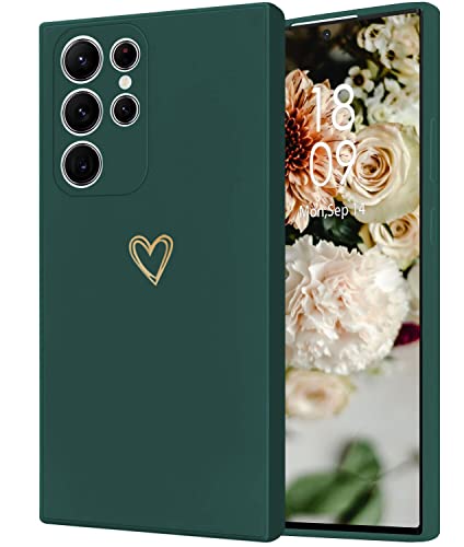 Handyhülle für Samsung Galaxy S23 Ultra Hülle, Samsung Galaxy S23 Ultra 5G Hülle Fashion Gold Herz Muster Kameraschutz Flüssigsilikon Weich TPU Silikon Schutzhülle Case Stoßfeste Hülle - Grün Handyhülle für Samsung Galaxy S23 Ultra Hülle, Samsung Galaxy S23 Ultra 5G Hülle Fashion Gold Herz Muster Kameraschutz Flüssigsilikon Weich TPU Silikon Schutzhülle Case Stoßfeste Hülle - Grün von ANLYGOLD