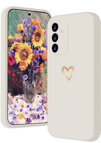 Handyhülle für Samsung Galaxy S24 Hülle, Samsung Galaxy S24 5G Hülle Fashion Gold Herz Muster Kameraschutz Flüssigsilikon Weich TPU Silikon Schutzhülle Case Stoßfeste Hülle - weiß von ANLYGOLD