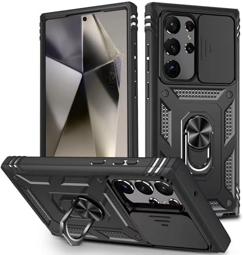 Handyhülle für Samsung Galaxy S24 Ultra Hülle, Samsung Galaxy S24 Ultra 5G Hülle Kameraschutz mit Slide Camera, 360° Drehbarer Metall Ring Ständer Militärqualität Stoßfest- Schwarz Handyhülle für Samsung Galaxy S24 Ultra Hülle, Samsung Galaxy S24 Ultra 5G Hülle Kameraschutz mit Slide Camera, 360° Drehbarer Metall Ring Ständer Militärqualität Stoßfest- Schwarz von ANLYGOLD