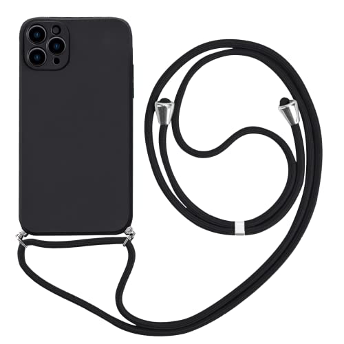 Handykette für iPhone 13 Pro Max Hülle Kameraschutz mit Umhängeband, Weichem Mikrofaser-Innenfutter Silikon Abnehmbar Kordel Cover zum Umhängen Necklace Handyhülle für iPhone 13 Pro Max 6.7 - Schwarz von ANLYGOLD