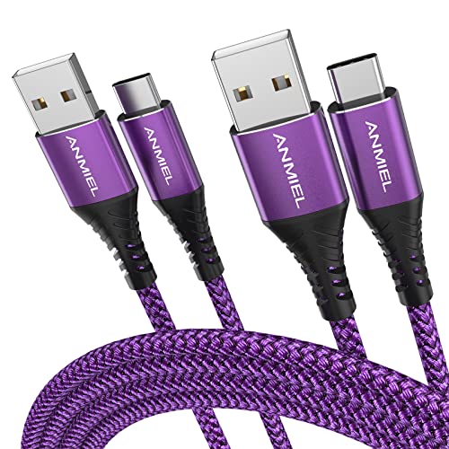 ANMIEL USB-C-Kabel, [10ft 2er-Pack] Typ C Ladegerät Schnellladung, langes Nylon geflochtenes Typ C Ladekabel Kompatibel mit Samsung Galaxy S10 S9 S8 Plus Note9 8 und mehr (lila) von ANMIEL