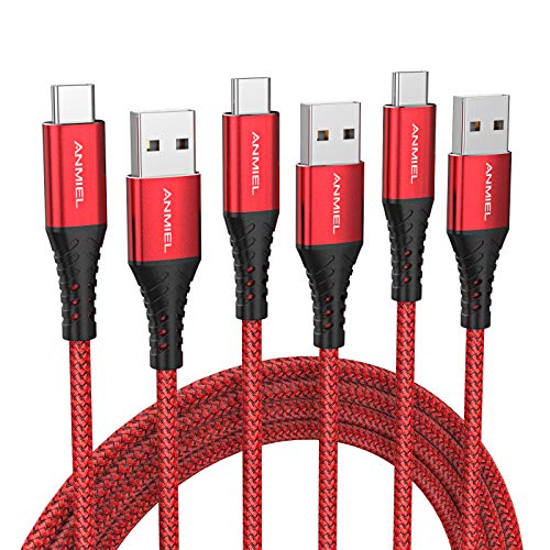 ANMIEL USB C Kabel [3m+2m+1m] 3 A Schnellladekabel USB Typ C Ladekabel Nylon geflochten Datenkabel QC 3.0 Sync-Kabel für Samsung Galaxy S20 S10 S9 S8 Note10 9 8,Huawei,Moto,Google etc (Rot) von ANMIEL