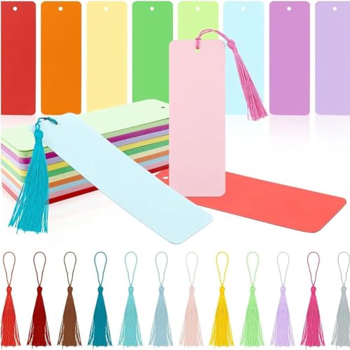 ANNJUC 100 Stück Leere Lesezeichen Aus Kraftpapier, Rechteckige Lesezeichen, Hängeetiketten mit Bunten Quasten für DIY-Projekte ANNJUC 100 Stück Leere Lesezeichen Aus Kraftpapier, Rechteckige Lesezeichen, Hängeetiketten mit Bunten Quasten für DIY-Projekte von ANNJUC