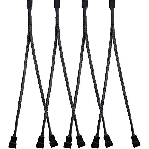 ANNJUC 4 Paket PWM LüFter Splitter Kabel Y Splitter Computer PC LüFter Strom Kabel 4 Poliger 1 zu 2 Konverter, Schwarz Geflochten von ANNJUC