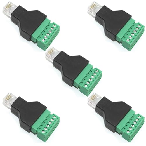 ANNJUC 5 Stück RJ12-Stecker auf 6-Poligen Schraubklemmenblock-Adapter für Cat3-Handset-Kabelverlängerung, RJ12 6P6C-Modularstecker von ANNJUC
