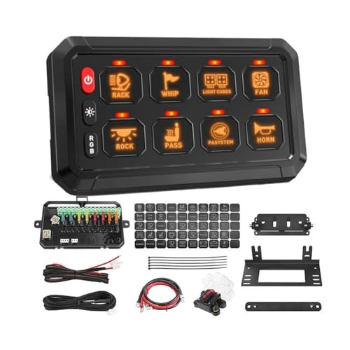 ANNJUC 8-Gang-Universal-LED-Schalterfeld, APP-Steuerung, Einstellbare RGB-Farben, Helligkeit, Multifunktion für Auto, Offroad, Wohnmobil von ANNJUC