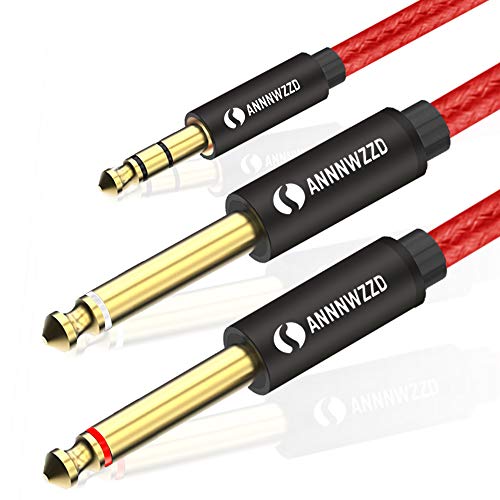 ANNNWZZD 3,5 mm TRS auf Dual 6,35 mm Mono Y Audio Kabel,Doppelter 6,35 TS Klinkenstecker auf 3,5 TRS Klinken Audio Splitterkabel,Instrumentenkabel mit Nylongeflecht für Digitale Schnittstellen(5M) von ANNNWZZD