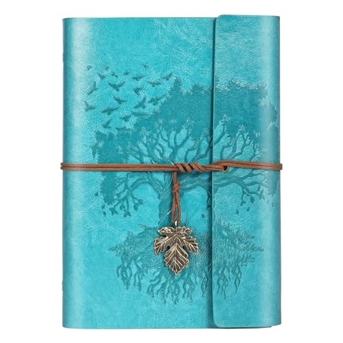 ANOMM PU Leder Notizbuch Tagebuch, Nachfüllbares Notizbuch mit Leere Seiten, Reisenotizbuch Spiralbindung, Geschenk für Frauen, Männer, Mädchen und Jungen, 160 Seiten (A5, 23,5 × 16,5 cm, Blau) von ANOMM