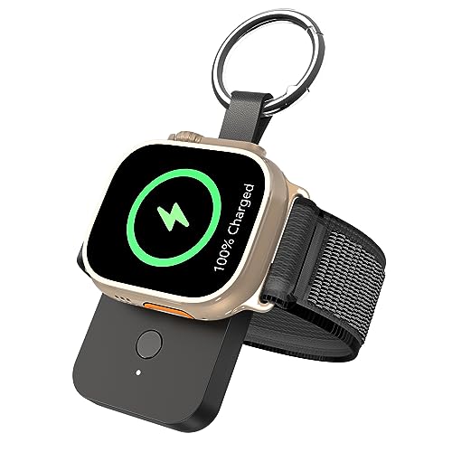 Tragbares drahtloses Ladegerät für Apple Watch, ANPULES Upgraded Charger 1000mAh Smart Keychain Power Bank für iWatch, tragbares Uhrenladegerät für Apple Watch UItra2/9/Ultra/8/7/6/SE/5/4/3/2(Schwarz) von ANPULES