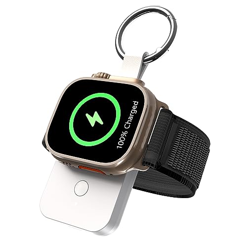 Tragbares drahtloses Ladegerät für Apple Watch, ANPULES Upgraded Charger 1000mAh Smart Keychain Power Bank für iWatch, tragbares Uhrenladegerät für Apple Watch UItra2/9/Ultra/8/7/6/SE/5/4/3/2(Weiß) von ANPULES