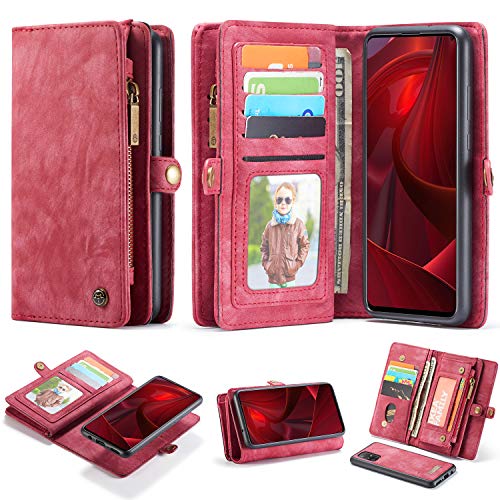 ANROD Brieftasche Hülle für Samsung Galaxy A51,CaseMe Stoßfestes Geldbörsenetui,Abnehmbares Portemonnaie Mit Reißverschluss,Kartensteckplatz Und Originellem Magneten (Rot) von ANROD