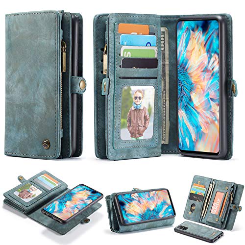 ANROD Brieftasche Hülle für Samsung Galaxy A71,CaseMe Stoßfestes Geldbörsenetui,Abnehmbares Portemonnaie Mit Reißverschluss,Kartensteckplatz Und Originellem Magneten (Blau) von ANROD