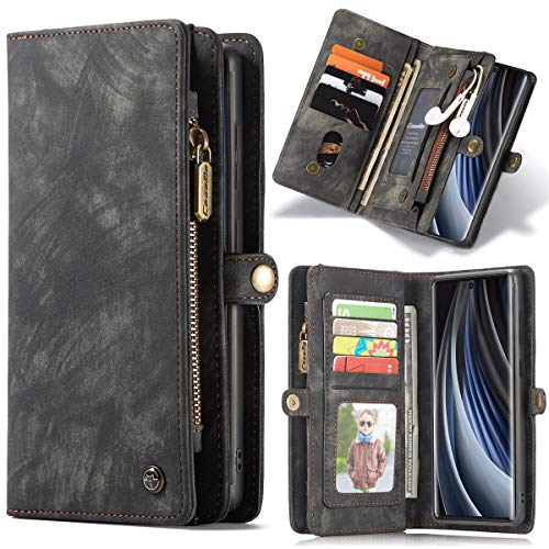 ANROD Brieftasche Hülle für Samsung Galaxy Note 20,CaseMe Stoßfestes Geldbörsenetui,Abnehmbares Portemonnaie Mit Reißverschluss,Kartensteckplatz Und Originellem Magneten (Schwarz) von ANROD