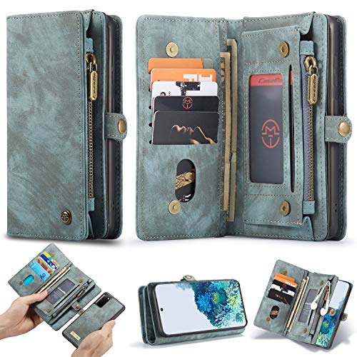 ANROD Brieftasche Hülle für Samsung Galaxy S20,CaseMe Stoßfestes Geldbörsenetui,Abnehmbares Portemonnaie Mit Reißverschluss,Kartensteckplatz Und Originellem Magneten (Blau) von ANROD