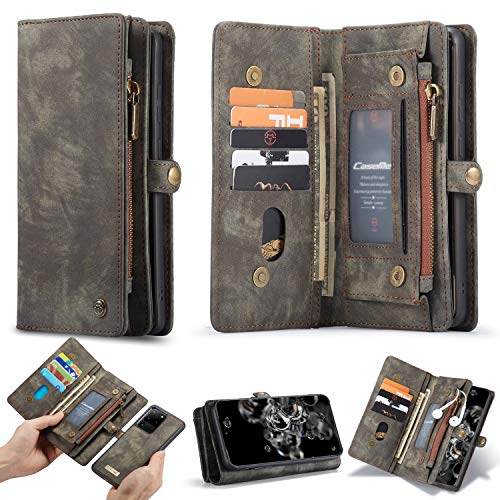 ANROD Brieftasche Hülle für Samsung Galaxy S20 Ultra,CaseMe Stoßfestes Geldbörsenetui,Abnehmbares Portemonnaie Mit Reißverschluss,Kartensteckplatz Und Originellem Magneten (Schwarz) von ANROD