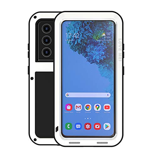 ANROD Ganzkörper Hülle für Samsung Galaxy S21 Ultra 5G,Love MEI Stoßfest Staubdicht Case Schwerlast Draussen Hybride Aluminium Schneesicher Case, Unterstützt das Kabellose Laden (Weiß) von ANROD