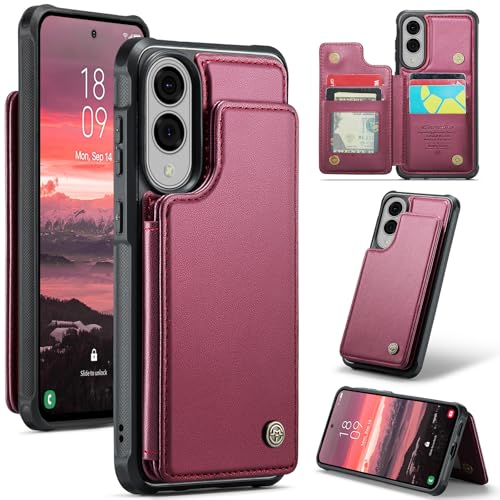 ANROD für Samsung Galaxy S25 Edge 5G Schlank Brieftasche Portemonnaie Hülle, mit Ständer/Kartenfächern RFID-Blockierender Leder-Magnetverschluss Stoßfeste Hülle für Galaxy S25 Edge 5G (Rot) von ANROD