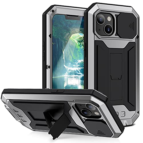 ANROD für iPhone 13 Hülle,Stoßfeste Hartschale Aluminium Metall Gorilla Glas Military Heavy Duty Robuste Schutzhülle für iPhone 13,mit Objektivschutzkappe (Grau) von ANROD