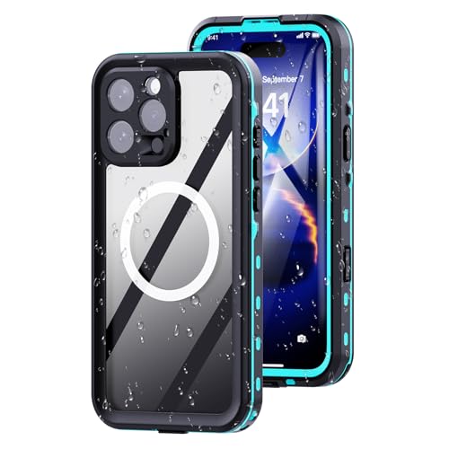 ANROD wasserdichte Hülle für iPhone 16 Pro Max, IP68 Ganzkörperversiegelung Schlanke Stoßfeste Schneesichere Unterwasser-Außenhülle Transparente Hülle für iPhone 16 Pro Max (Blau) von ANROD