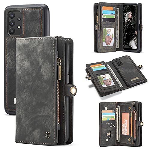 ANROD CaseMe Brieftasche Hülle für Samsung Galaxy A32 5G,Stoßfestes Geldbörsenetui,Abnehmbares Portemonnaie Mit Reißverschluss,Kartensteckplatz Und Originellem Magneten (Schwarz) von ANROD