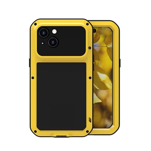 Love MEI Ganzkörper Hülle für Samsung Galaxy S21 FE 5G,Stoßfest Staubdicht Case Schwerlast Draussen Aluminium Schneesicher Case mit Gehärtetes Glas,Unterstützt das Kabellose Laden (Gelb) von ANROD