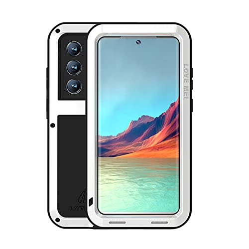 Love MEI Ganzkörper Hülle für Samsung Galaxy S22 Ultra 5G,Stoßfest Staubdicht Case Schwerlast Draussen Aluminium Schneesicher Case,Unterstützt das Kabellose Laden (Weiß) von ANROD