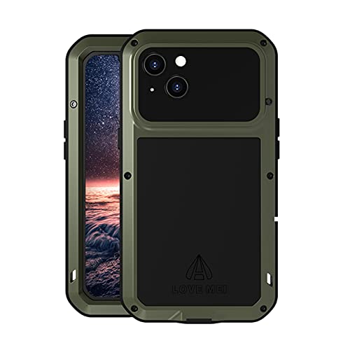 Love MEI Ganzkörper Hülle für iPhone 13,Stoßfest Staubdicht Case Schwerlast Draussen Aluminium Schneesicher Case mit Gehärtetes Glas,Unterstützt das Kabellose Laden (Grün) von ANROD