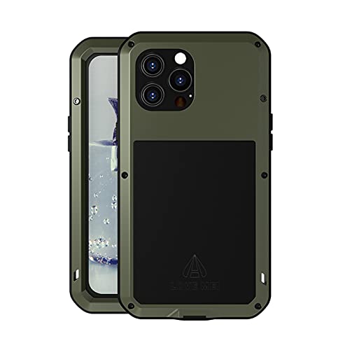 Love MEI Ganzkörper Hülle für iPhone 13 Pro Max,Stoßfest Staubdicht Case Schwerlast Draussen Aluminium Schneesicher Case mit Gehärtetes Glas,Unterstützt das Kabellose Laden (Grün) von ANROD