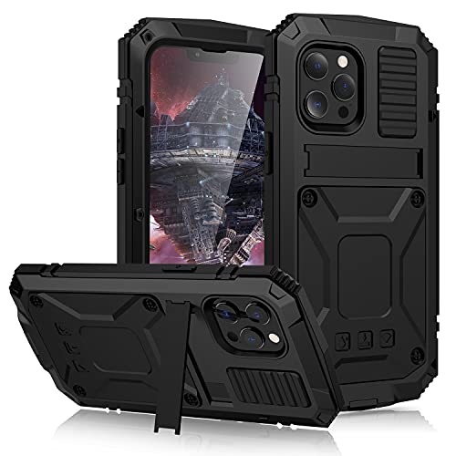 für iPhone 13 Mini Hülle,wasserdichte Stoßfeste Hartschale Aluminium Metall Gorilla Glas Military Heavy Duty Robuste Schutzhülle für iPhone 13 Mini,mit Ständer (13 Mini, Schwarz) von ANROD