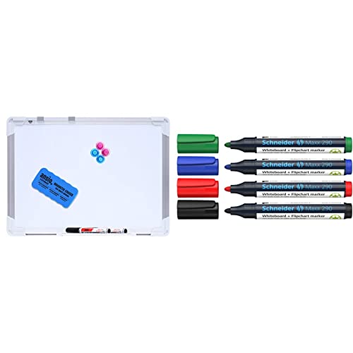 ANSIO A3 42 x 30 cm Doppelseitiges magnetisches Whiteboard Kit - Weiß & Schneider Maxx 290 Marker Etui mit 4 Farben von ANSIO