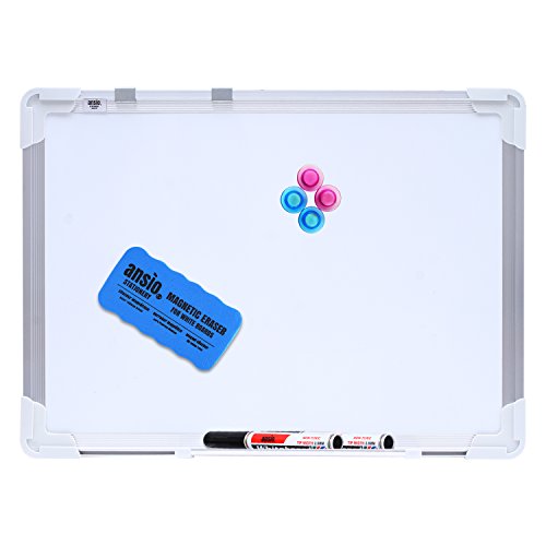 ANSIO A3 42 x 30 cm doppelseitiges magnetisches Whiteboard mit Kit (Marker + Radiergummi) – Weiß/Weiß von ANSIO