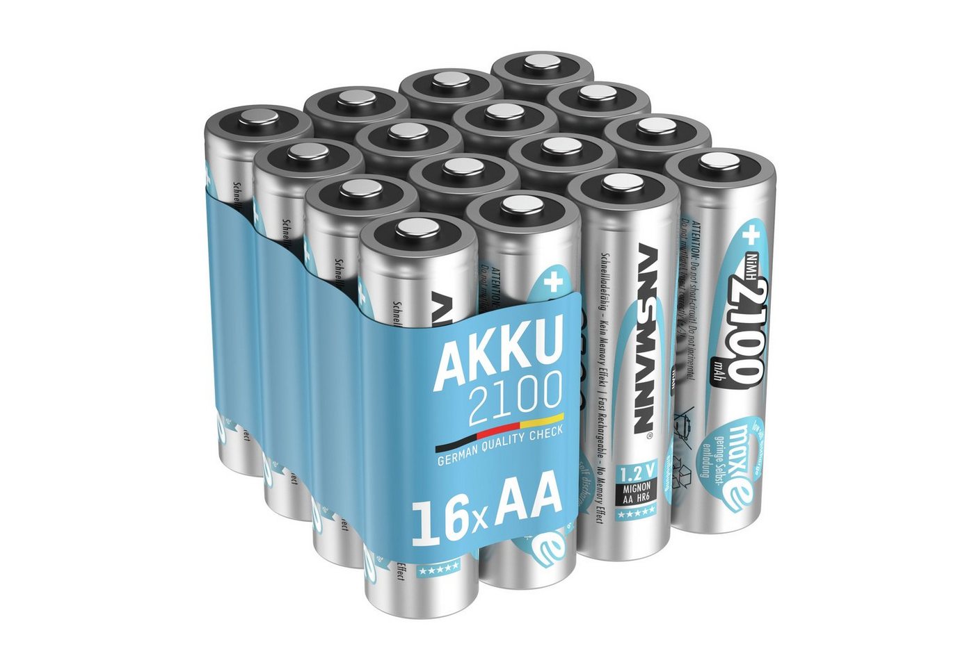 ANSMANN AG Akku AA 2100mAh Mignon NiMH 1,2V – 1000x wiederaufladbar (16 Stück) Akku 2100 mAh (1.2 V) von ANSMANN AG