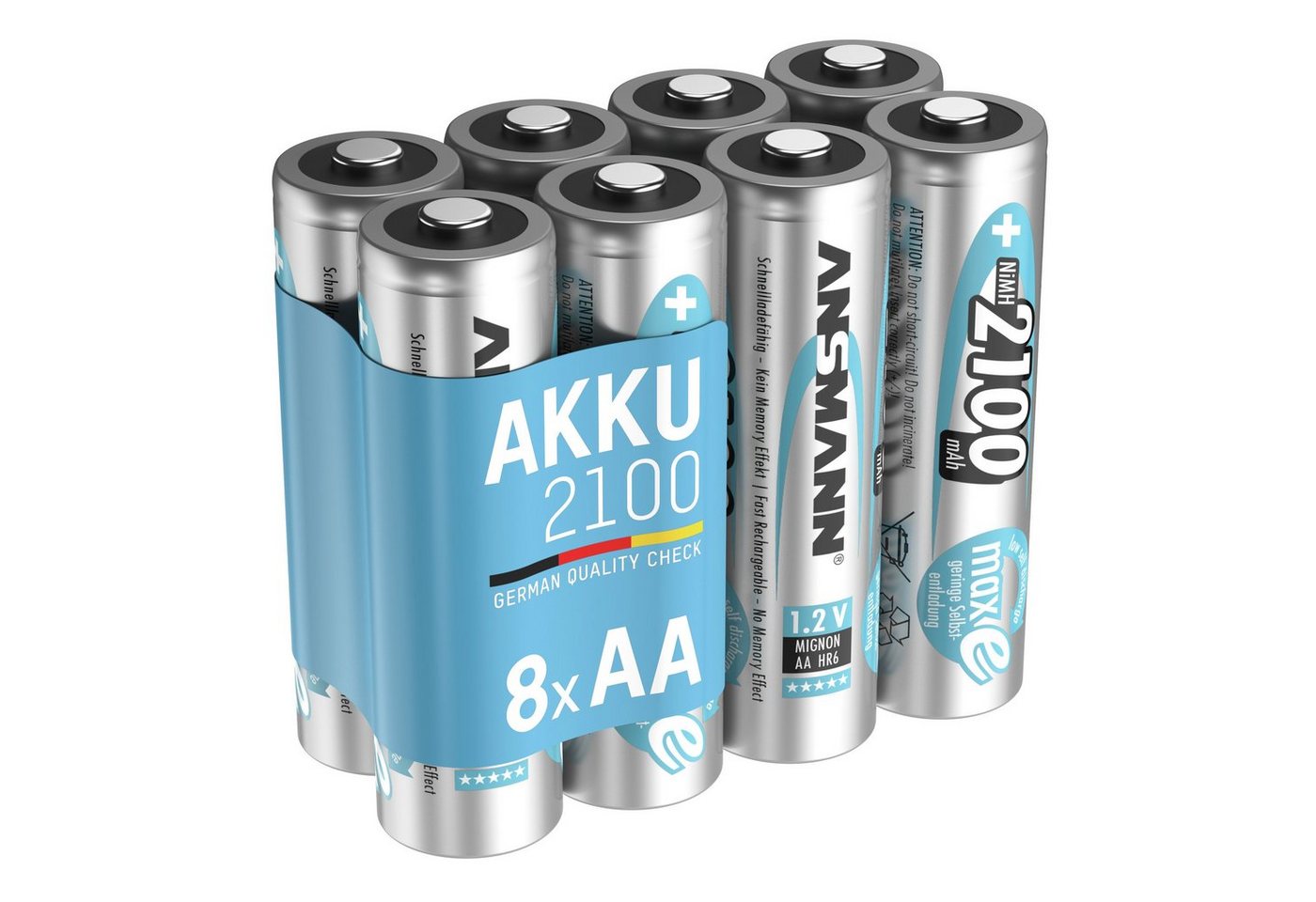 ANSMANN AG Akku AA 2100mAh Mignon NiMH 1,2V - 1000x wiederaufladbar (8 Stück) Akku 2100 mAh (1.2 V) von ANSMANN AG