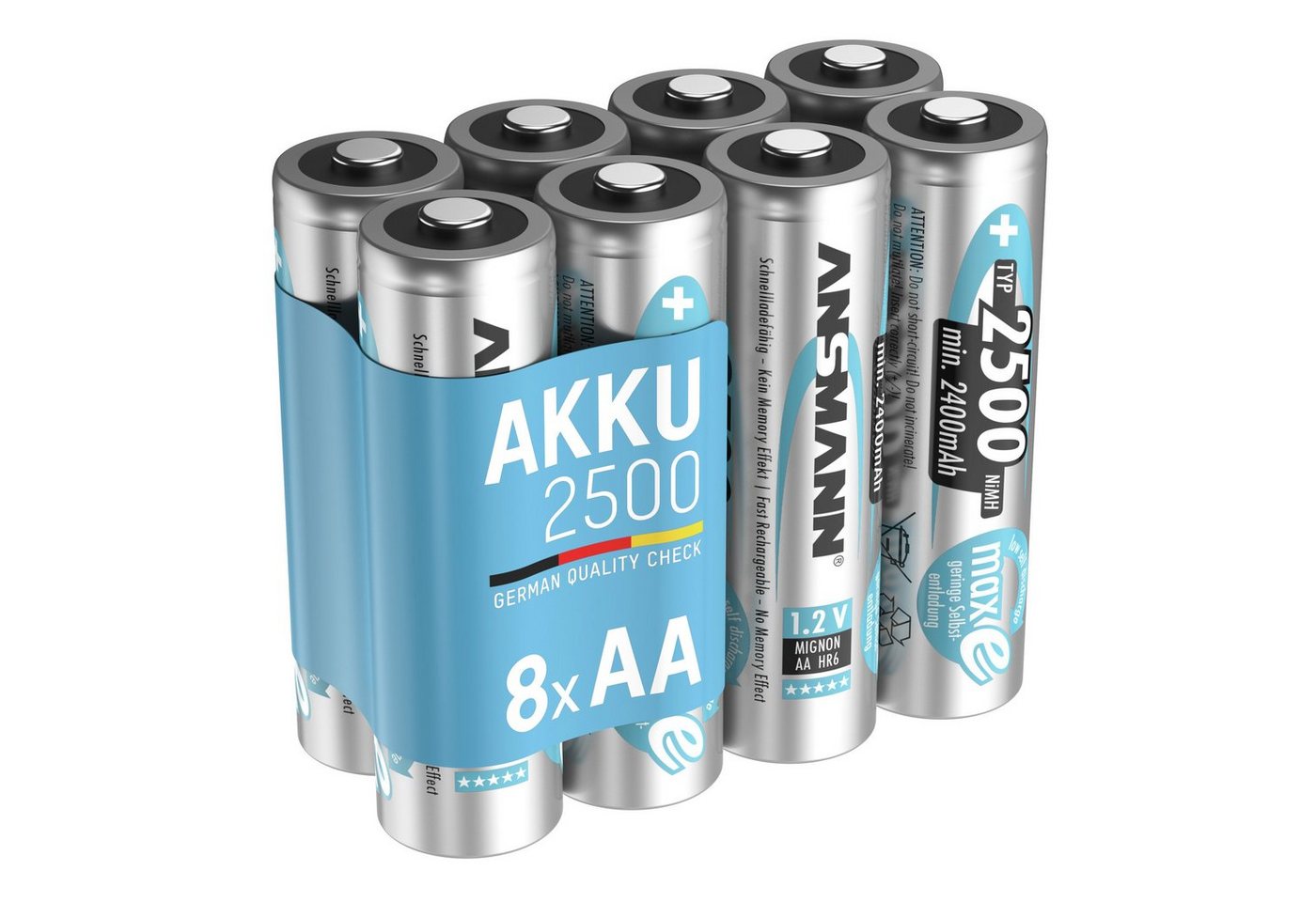 ANSMANN AG Akku AA 2500mAh Mignon NiMH 1,2V - 1000x wiederaufladbar (8 Stück) Akku 2500 mAh (1.2 V) von ANSMANN AG