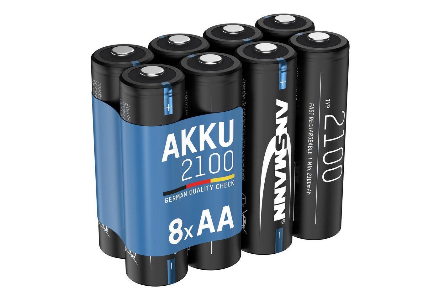 ANSMANN AG Akku Mignon AA, 2100 mAh 1,2V, 8 Stück, geringe Selbstentladung Akku 2100 mAh (1.2 V) von ANSMANN AG