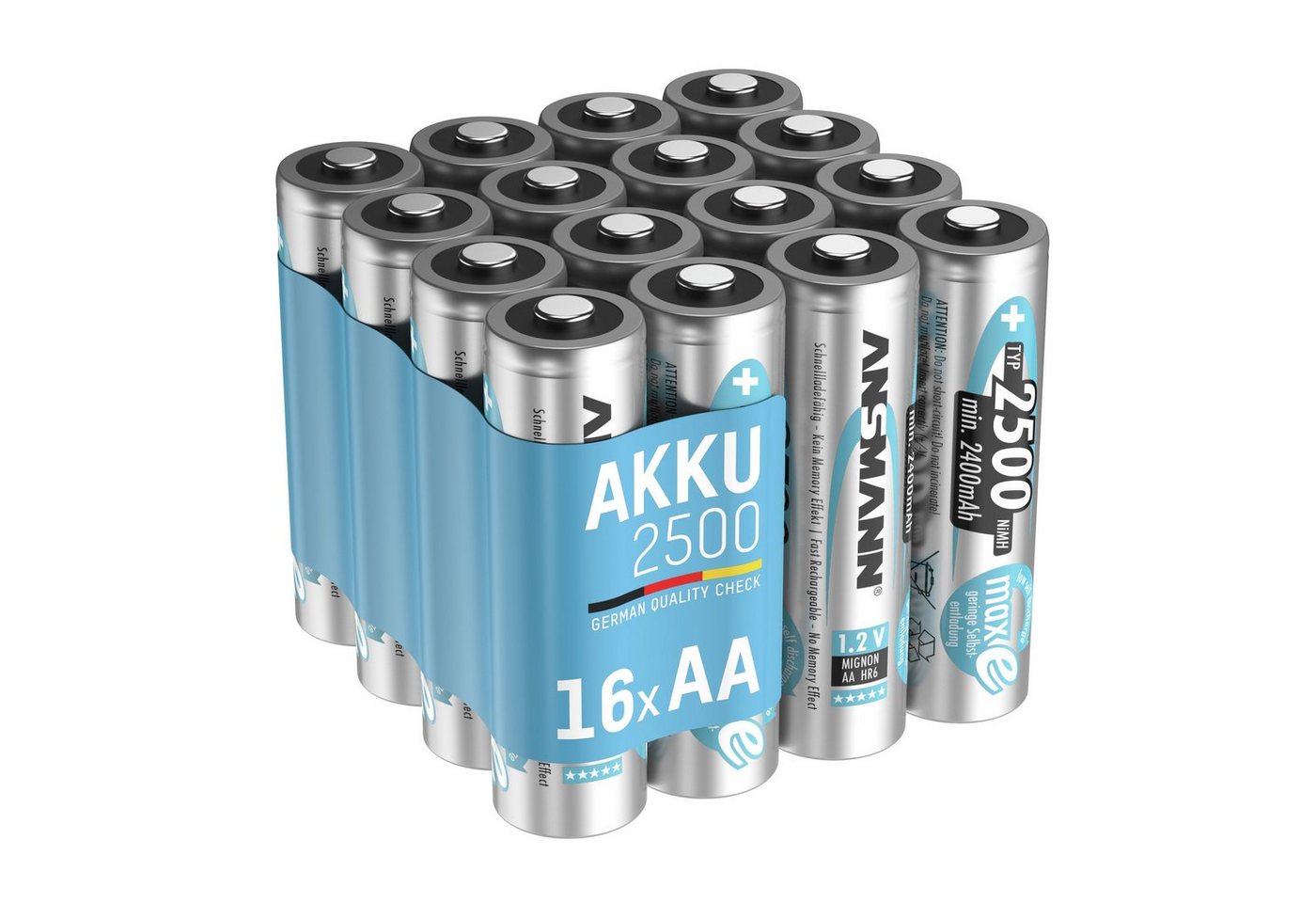 ANSMANN AG Akku AA maxE 2500mAh Mignon NiMH 1,2V - 1000x wiederaufladbar (16 Stk) Akku 2500 mAh (1.2 V) von ANSMANN AG