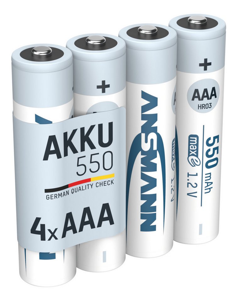 ANSMANN AG Akku AAA 550mAh Micro NiMH 1,2V – 1000x wiederaufladbar (4 Stück) Akku 550 mAh (1.2 V) von ANSMANN AG