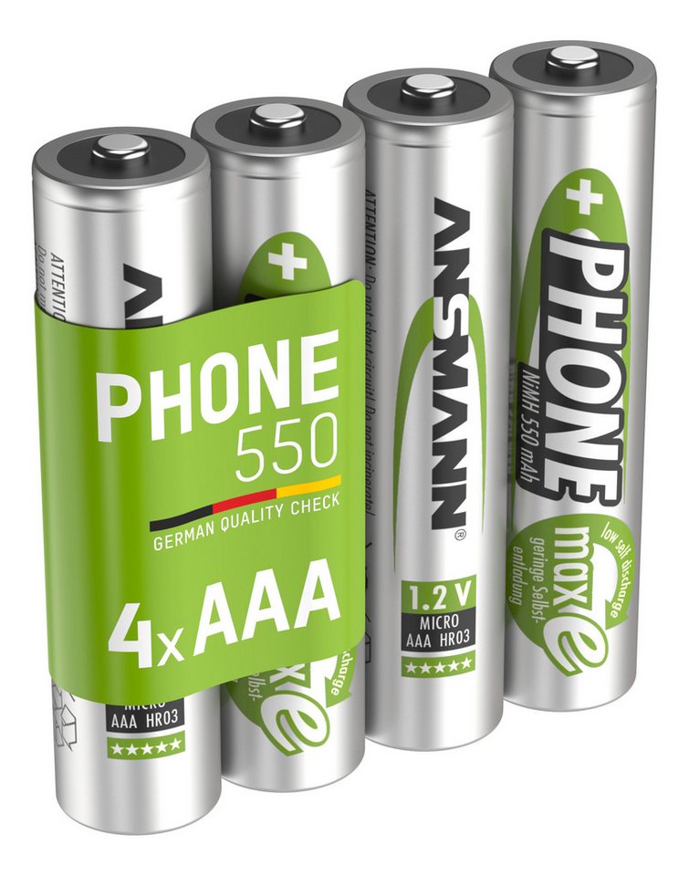 ANSMANN AG Akku AAA Micro 550 mAh 1,2V NiMH, 4 Stück, wiederaufladbar mit maxE Akku 550 mAh (1.2 V) von ANSMANN AG