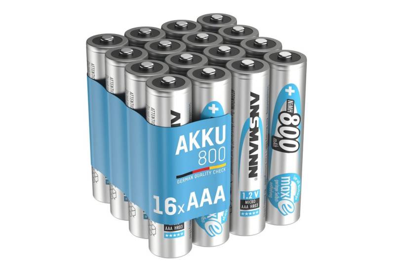 ANSMANN AG Akku AAA Micro 800mAh 1,2V NiMH 16 Stück, wiederaufladbar mit maxE Akku 800 mAh (1.2 V) von ANSMANN AG