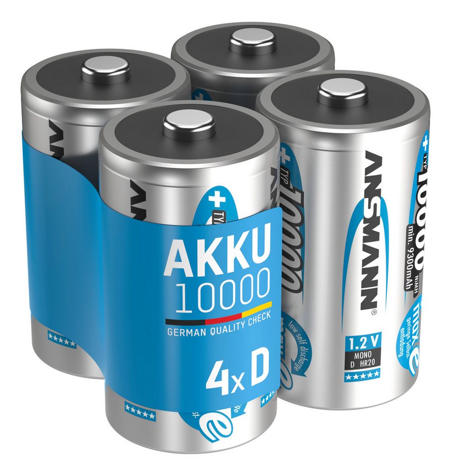 ANSMANN AG Akku D 10000mAh Mono NiMH 1,2V – 1000x wiederaufladbar (4 Stück) Akku 10000 mAh (1.2 V) von ANSMANN AG