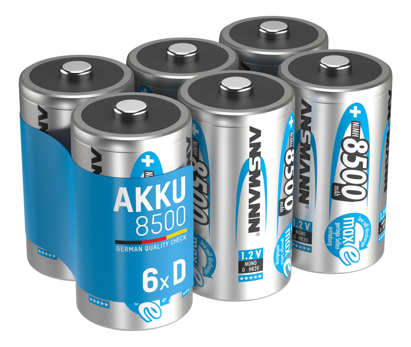 ANSMANN AG Akku D 8500mAh Mono NiMH 1,2V – 1000x wiederaufladbar (6 Stück) Akku 8500 mAh (1.2 V) von ANSMANN AG
