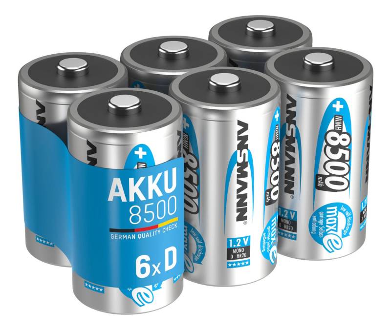 ANSMANN AG Akku D 8500mAh Mono NiMH 1,2V – 1000x wiederaufladbar (6 Stück) Akku 8500 mAh (1.2 V) von ANSMANN AG