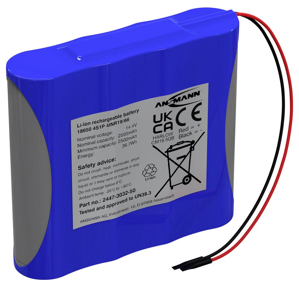 ANSMANN AG Ansmann 4S1P Akkupack 4x 18650 Kabel Li-Ion 14.4 V 2550 mAh Akkupacks 2550 mAh (14.40 V) von ANSMANN AG