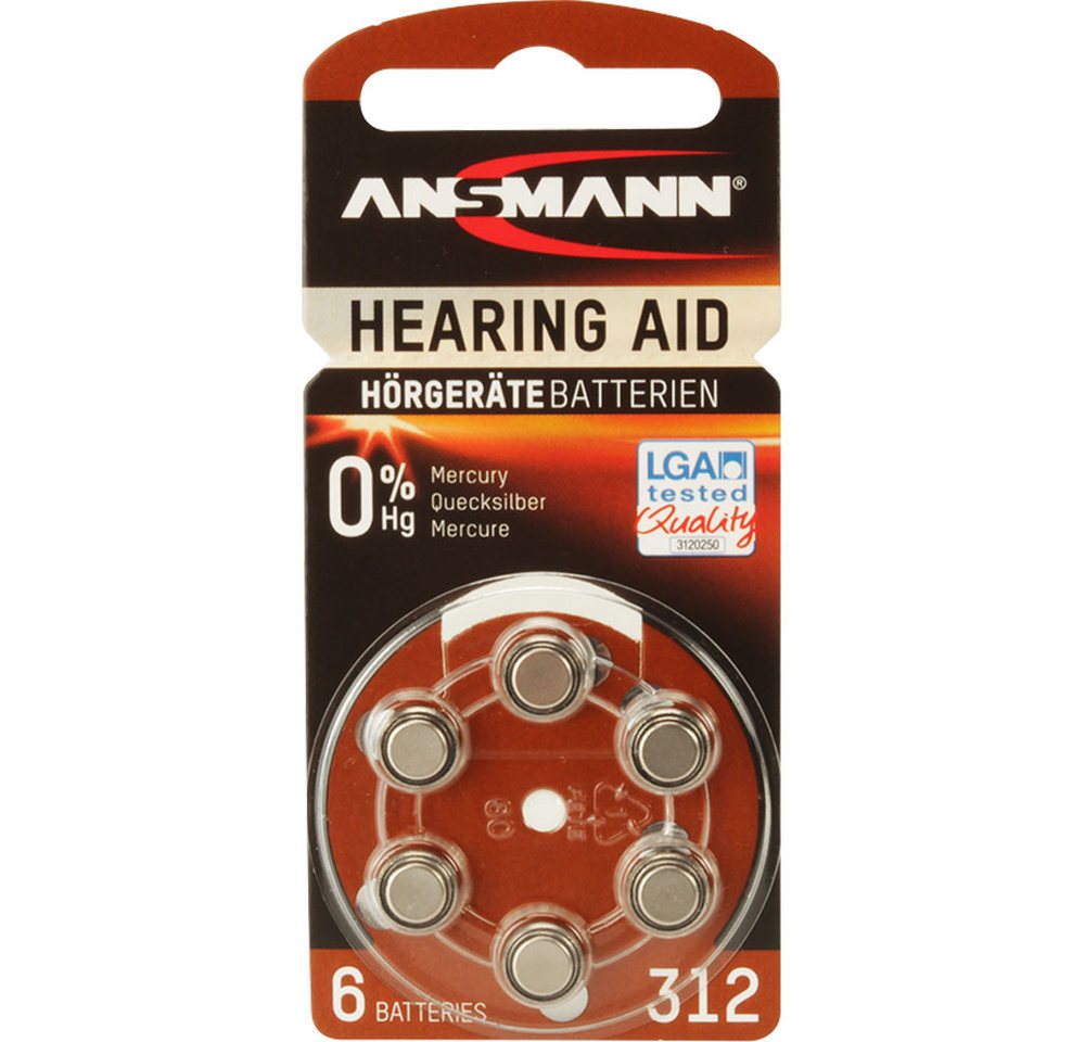 ANSMANN AG Ansmann 5013233 1x6 Zinc-Air 312 (PR41) Hörgeräte Batterien Akku von ANSMANN AG