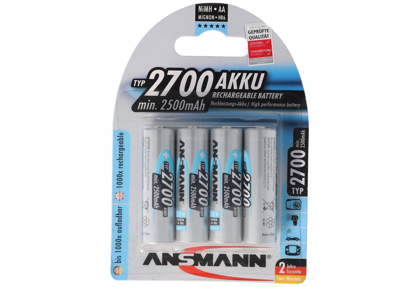 ANSMANN AG Ansmann NiMH 1,2V AA 2700mAh Photo Akku 4 Stück inkl. AccuSafe Akku 2700 mAh (1,2 V) von ANSMANN AG