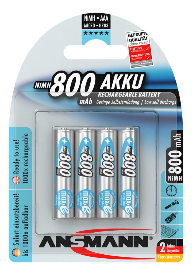 ANSMANN AG Ansmann maxE Micro AAA Akku im 4er Blister Akku 800 mAh (1,2 V) von ANSMANN AG