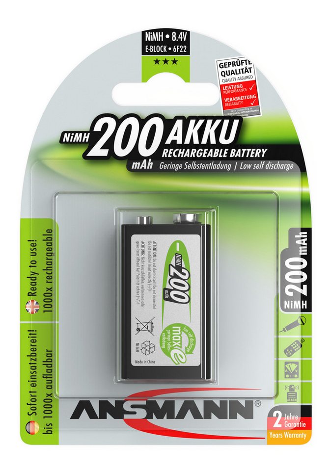 ANSMANN AG Ansmann maxE NiMH-Akku E-Block 200mAh Akku 200 mAh (9,0 V) von ANSMANN AG